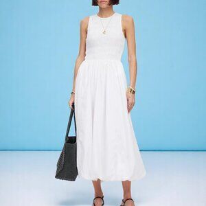 Madewell The Melody Bubble-Hem Smocked Midi Dress in Poplin Size L